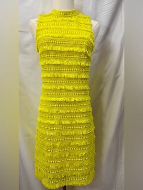 J.Crew Citron Yellow Fringe Lace Crochet Sheath Dress Summer Statement Piece 00